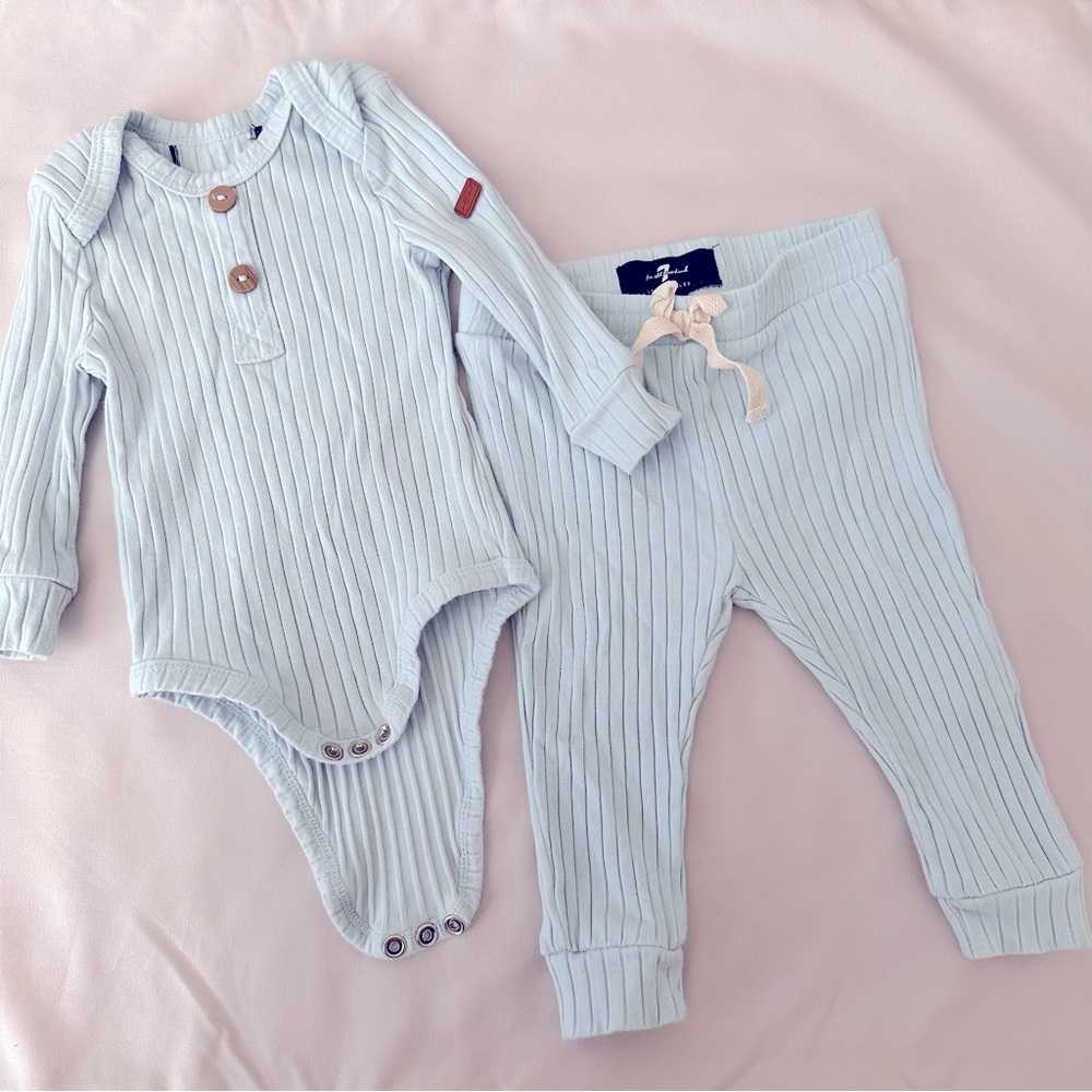 7 For All Mankind Light Blue Onesie with Matching Pants